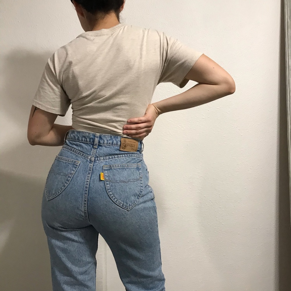 High waisted vintage light denim wash jeans